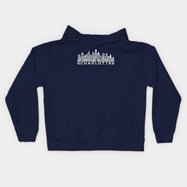 Charlotte Basketball Team All Time Legends, Charlotte City Skyline Kids Hoodie by Legend Skyline